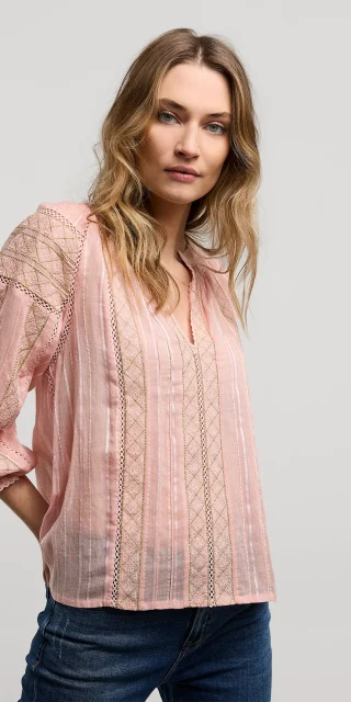 Voile blouse with lace